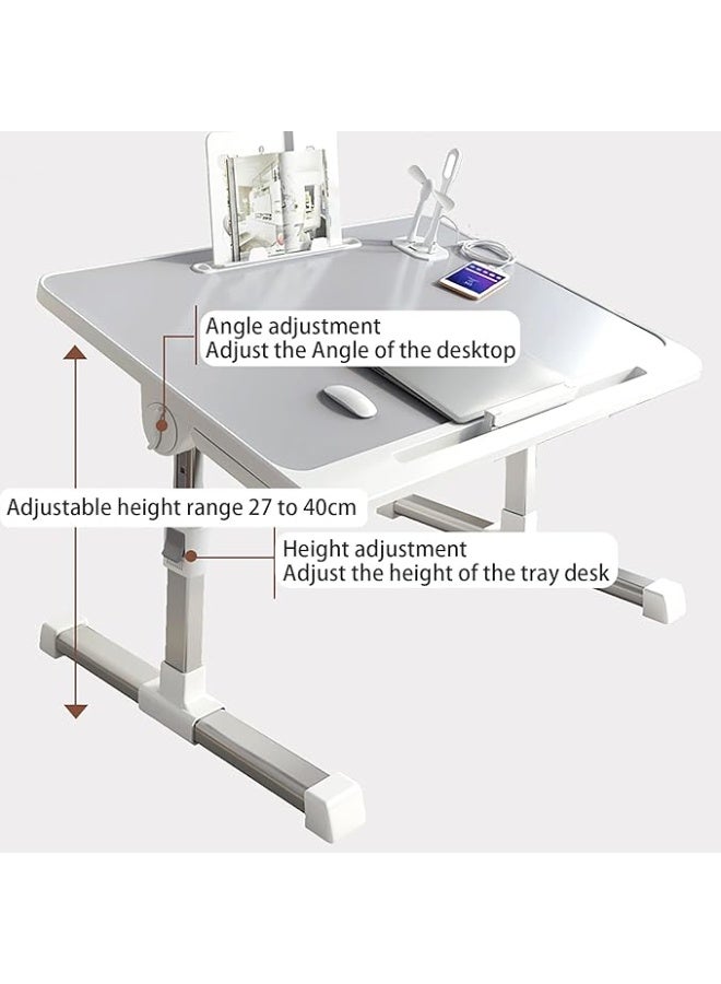 طاولة لابتوب ذكية للسرير قابلة للتعديل مع منفذ شحن USB ودرج تخزين - مكتب محمول قابل للطي للشغل والمذاكرة وتناول الطعام - Image 5